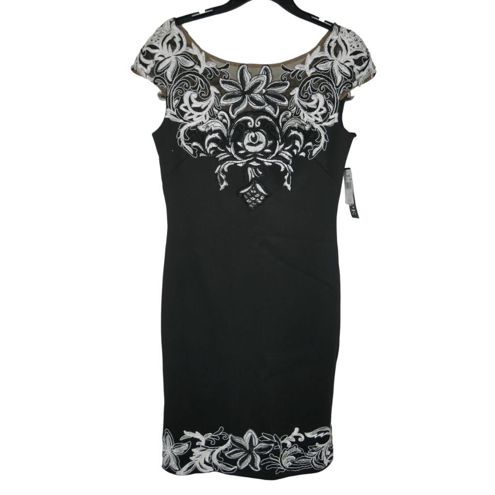 XSCAPE Embroidered Appliqué Scuba Crepe Cocktail Dress Size 6 - Picture 2 of 11